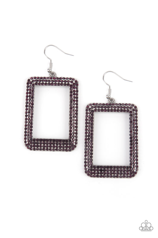 002 Paparazzi Accessories- World FRAME-ous - Purple Earrings