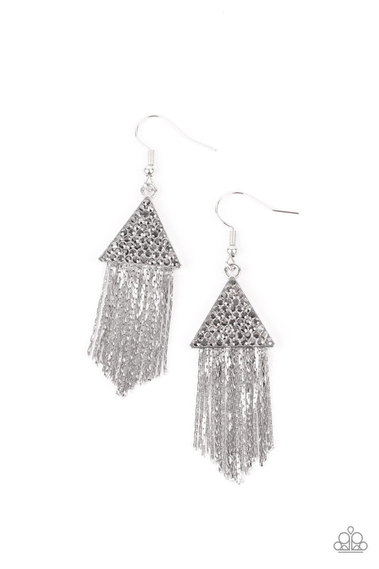 010 Paparazzi Accessories- Pyramid SHEEN - Silver Earrings